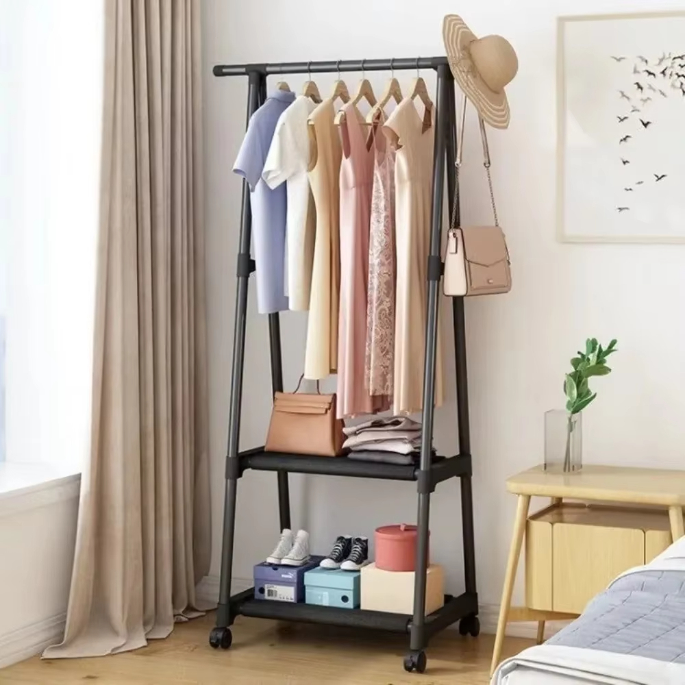 Colgador de suelo, colgador de ropa triangular, tendedero de ropa Simple, colgador de ropa para dormitorio con ruedas
