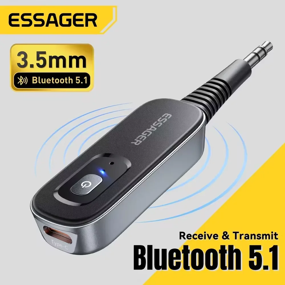 Essager-receptor de Audio Bluetooth 2 en 1, transmisor inalámbrico Bluetooth 5,1, adaptador de Audio auxiliar de 3,5mm, estéreo para auriculares, TV y coche