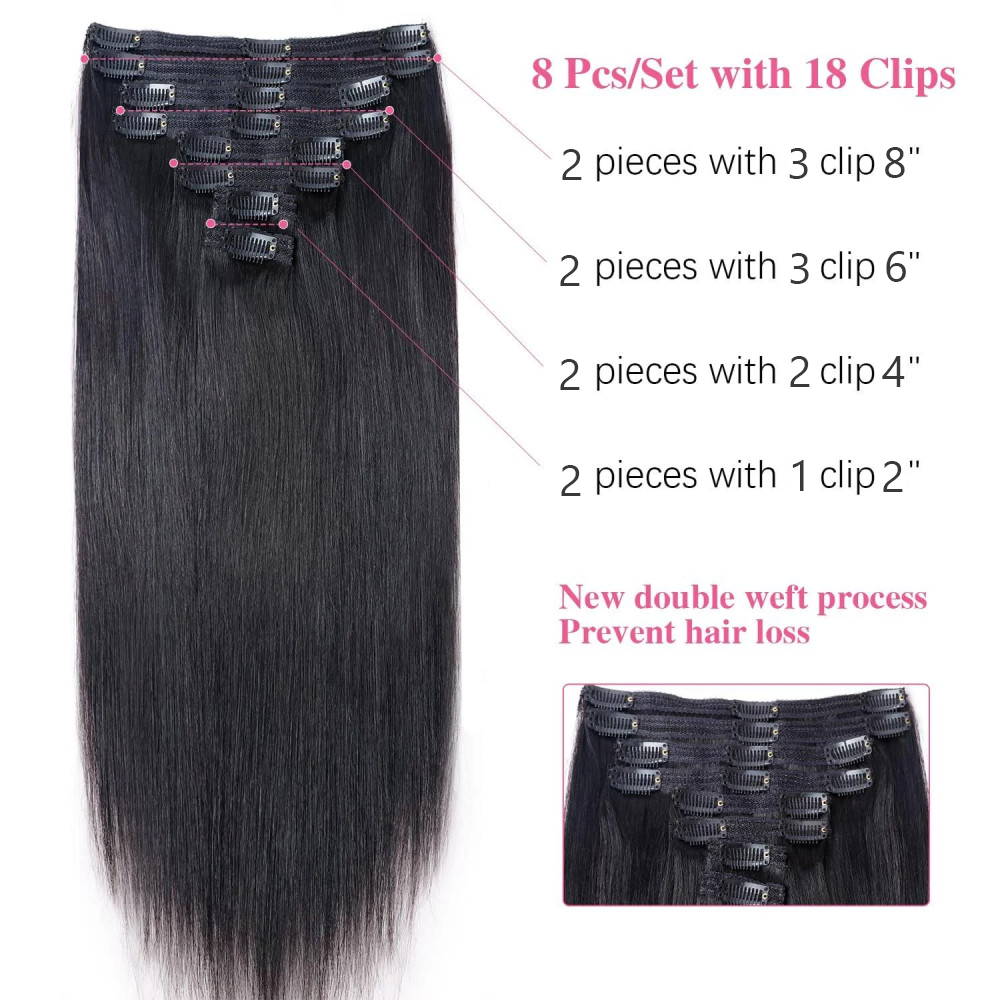 Clip droit dans les Extensions de cheveux cheveux humains brésilien Remy naturel pleine tête sans couture pince de cheveux humains dans les Extensions pour les femmes
