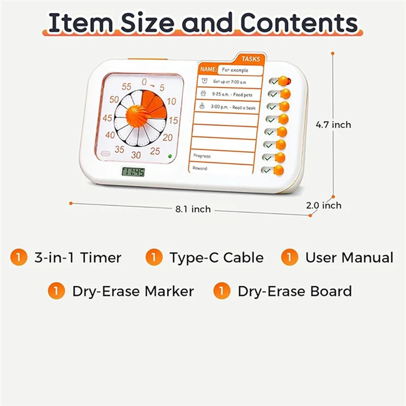 B37B-3-In-1 Visual ADHD Timer สําหรับเด็กและผู้ใหญ่พร้อม Planning Board, Task Timer, Chore Chart & Visual Schedule Planne