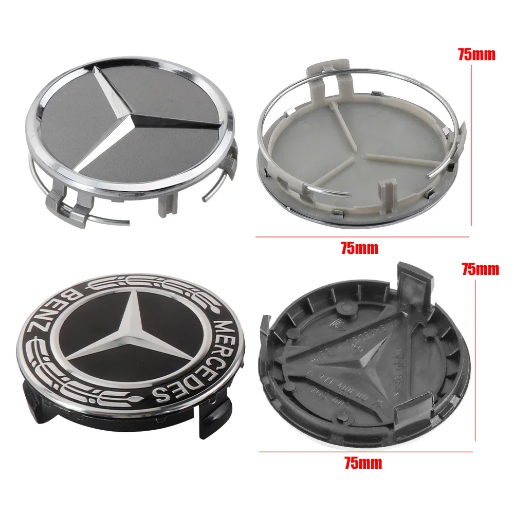 4 peças de modificação da tampa central do cubo da roda do carro 75mm adequadas para Mercedes Benz W204 W205 AMG E210 E211 E212 E213 E214 W222