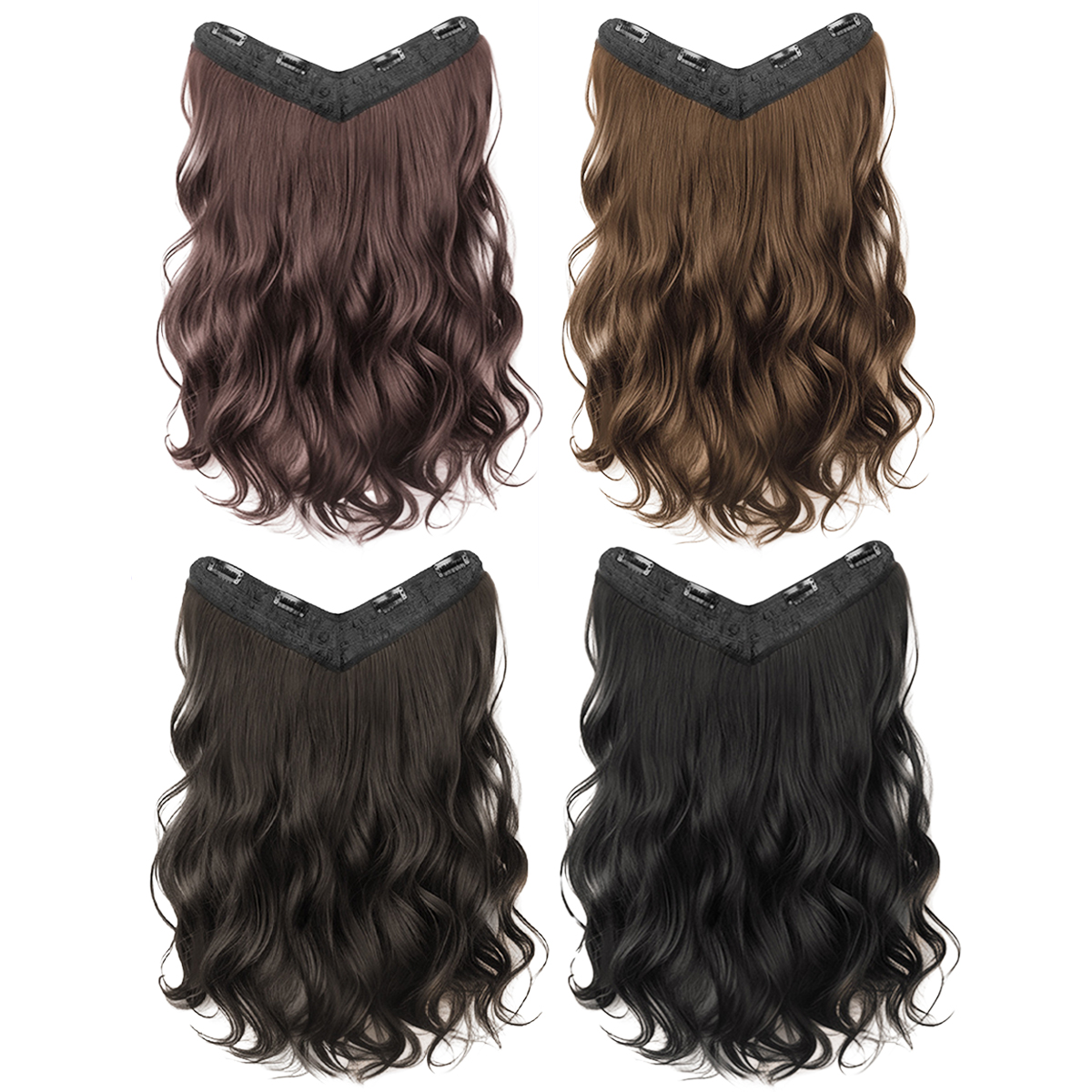Natuurlijk synthetisch V-vormig golvend haarverlengstuk omringt het pruikstuk Sandwiched Het haar van de vrouw Krullende haaraccessoires