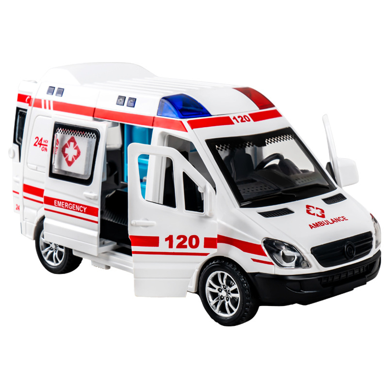 1:32 Ziekenhuis Redding Ambulance Politie Diecast Auto Model met Pull Back Geluid Licht Speelgoed Geschenken BoysToy Auto Cadeau voor Kinderen