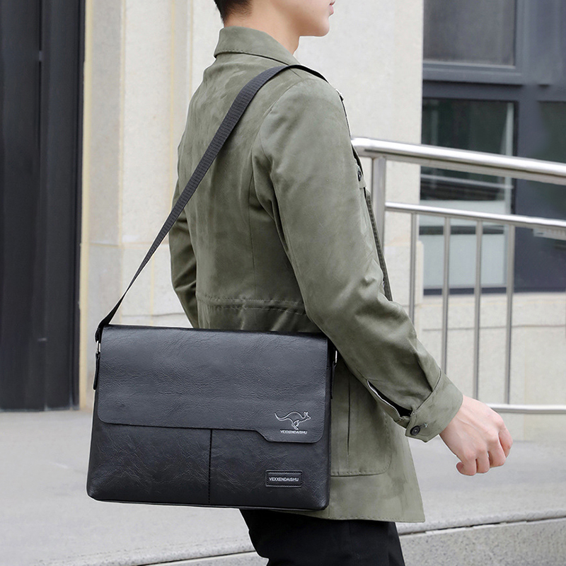 Maletín de cuero PU para hombre, bolso de hombro para documentos ejecutivos, bandolera de trabajo de negocios Vintage, bolso Caddy de diseñador lateral