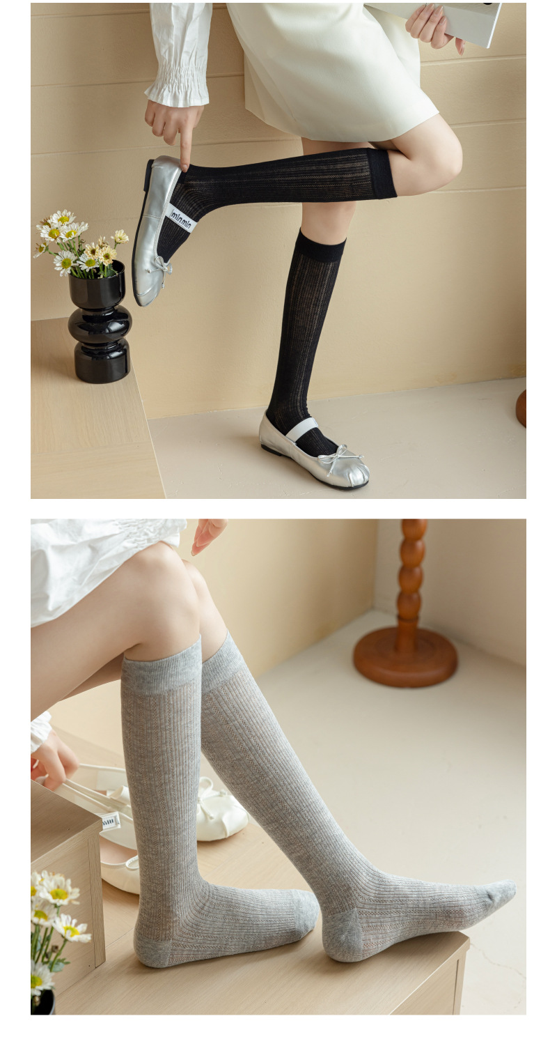 Calcetines Balletcore hasta la pantorrilla para mujer, calcetines a media pantorrilla, calcetines blancos y negros, medias de malla fina de verano