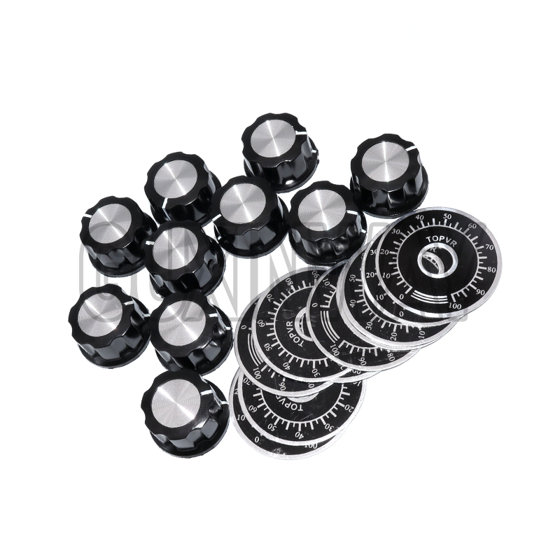 10 Set Potentiometer Knob Kit MF-A03 Dial Knob + MF-A03 Bakelite Knob with Scale Plate Sheet Scale Digital