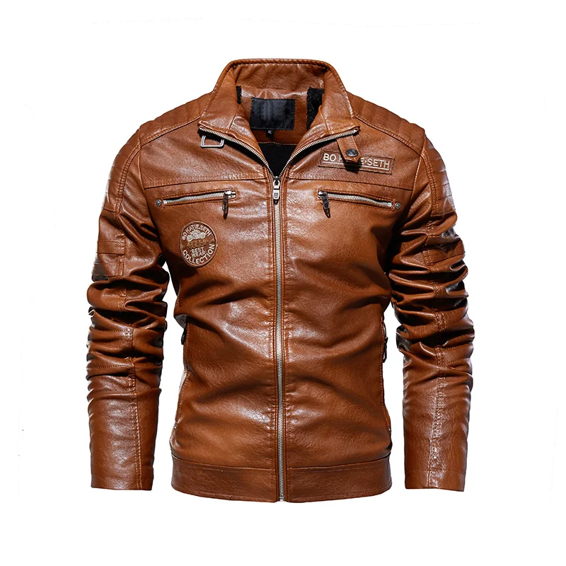 Nuevas chaquetas de cuero para hombre, chaqueta informal ajustada de PU para motocicleta, abrigo cálido de moda de alta calidad para otoño e invierno