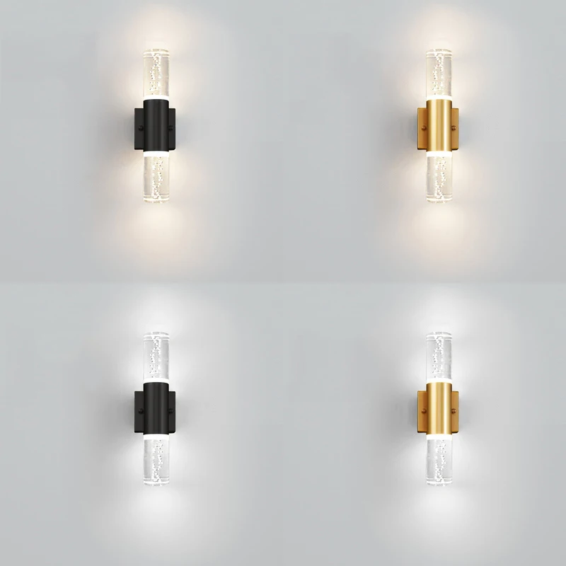 GEFENSI Lampu Dinding LED 6W Kepala Ganda Dalam Ruangan Modern Atas Bawah Lampu Dinding Gelembung Kristal Aluminium Kamar Tidur Ruang Tamu Dekorasi Koridor