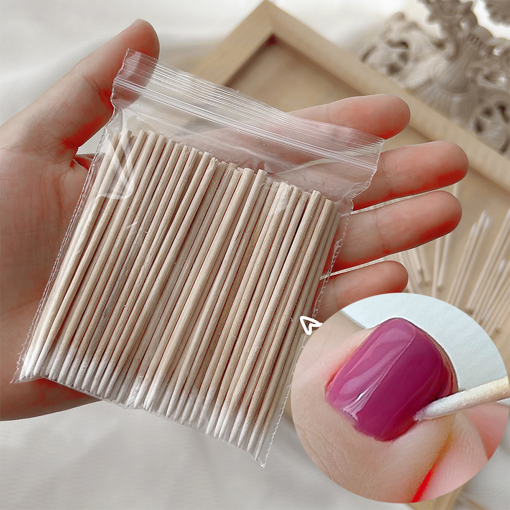 100/200/500PCS Remove Overflow Glue Nail Cotton Swab 10cm Nail Gel Polish Remove Wood Cotton Swab Detail Correcter Manicure Tool