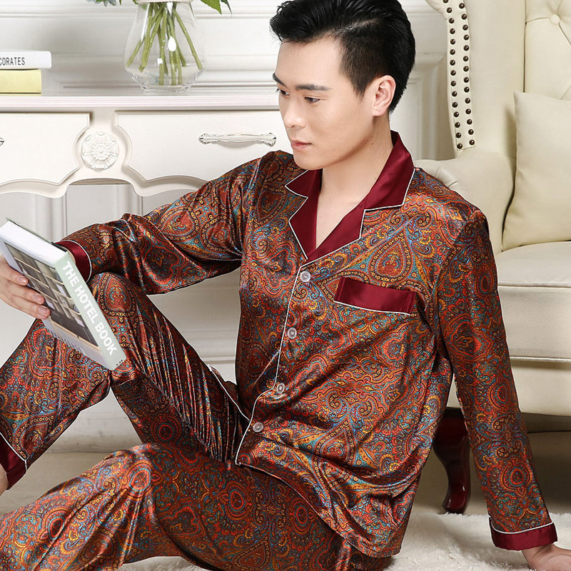 Ropa de dormir para hombre, pijamas de diseñador para hombre, ropa de dormir de manga larga, Tops para dormir, pantalones, pijamas finos de seda helada, conjunto de ropa de dormir para hombre