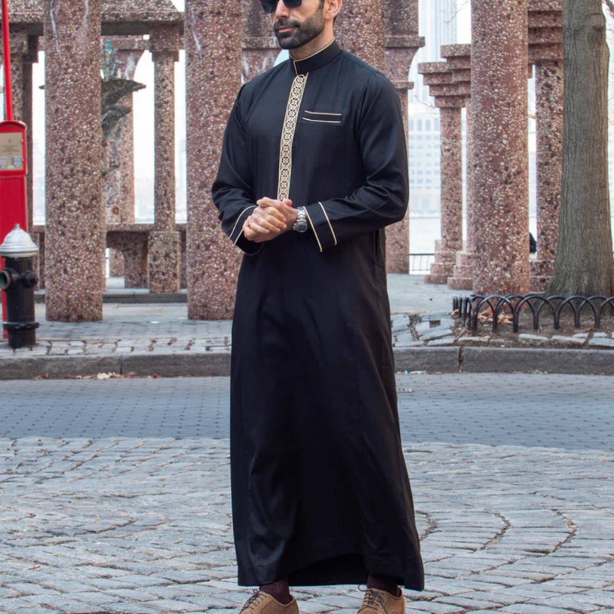 Men 2024 new positioning Embroidery Extra Long T-shirt Men's embroidered pocket Arab abaya