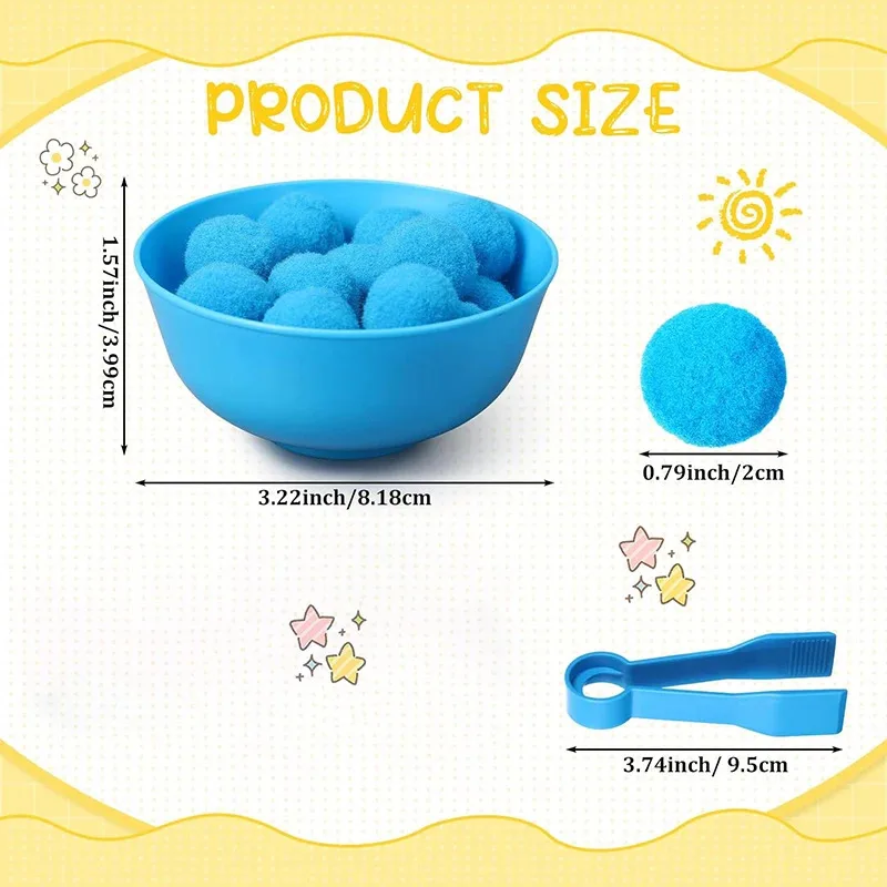 Children Counting and Sorting Toys  Pom poms Rainbow Colors Plastic Bowls Tweezers Fine Motor Skill Chidlren Learning Toys