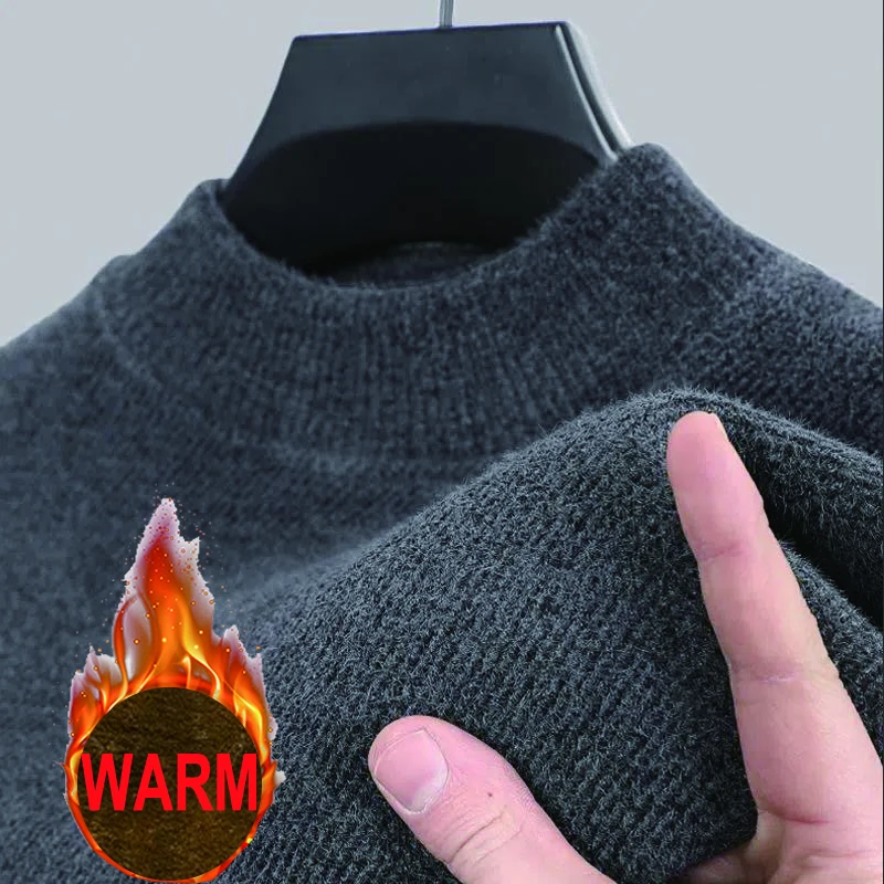Męski sweter z 100% czystego kaszmiru z norek O-Neck Pullovers Knit Duży rozmiar Sweter z norek Zimowe topy męskie Swetry z długim rękawem 4XL