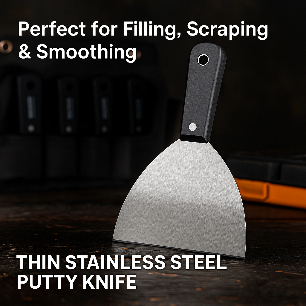 7PCS Stainless Steel Putty Knives Set, Flexible Drywall Scraper Tool Kit for Wall Repair, Painting Tools, Soft Grip Handle