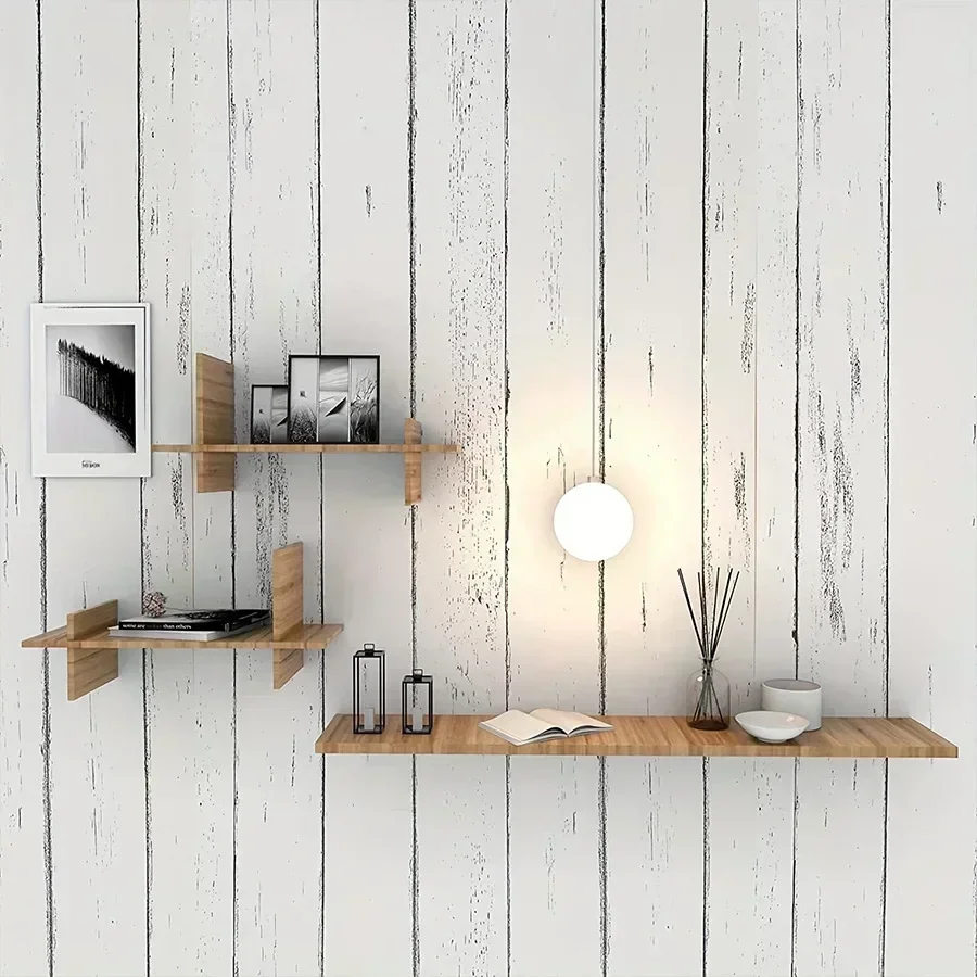 Retro Style White Wood Grain Mural Dormitory Furniture Samoprzylepna tapeta Tło Naklejki ścienne Materiały dekoracyjne