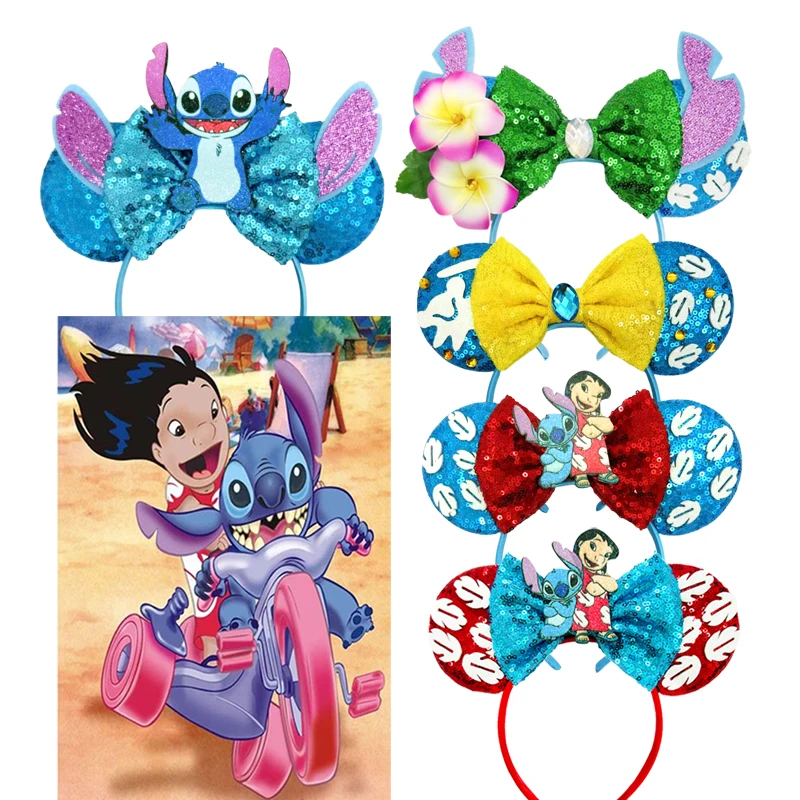 2025 mickey mouse orelhas headbands feminino festa acessórios de cabelo dos desenhos animados lilo ponto bandana para meninas crianças lantejoulas arco hairband