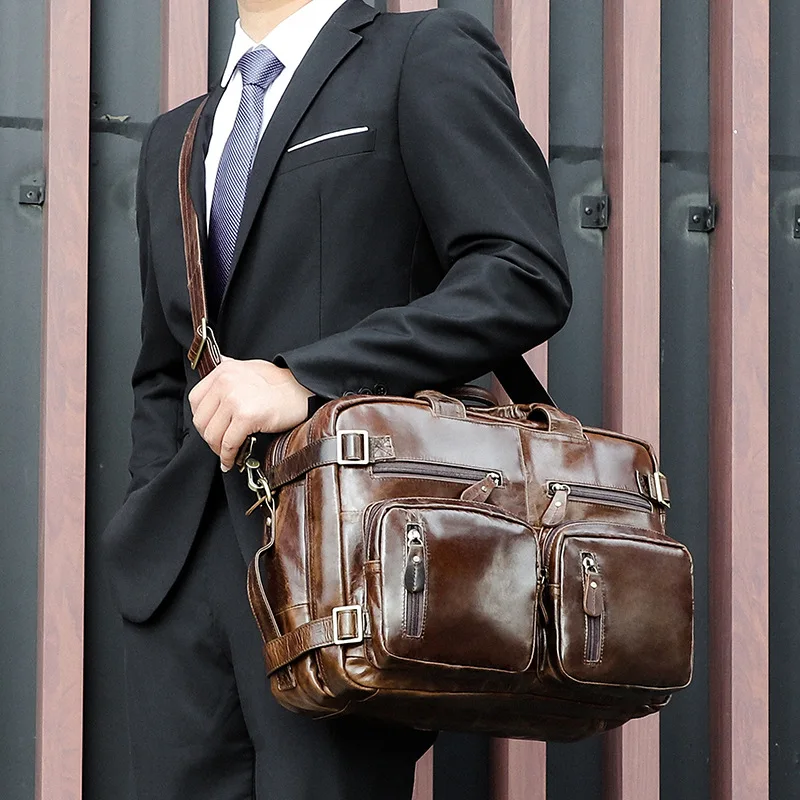 Formale Markendesigner-Aktentasche aus schwarzem Leder, Umhängetasche für Laptop, Notebook-Tasche, echtes Leder, Tragetasche, Rucksack, 3-in-1