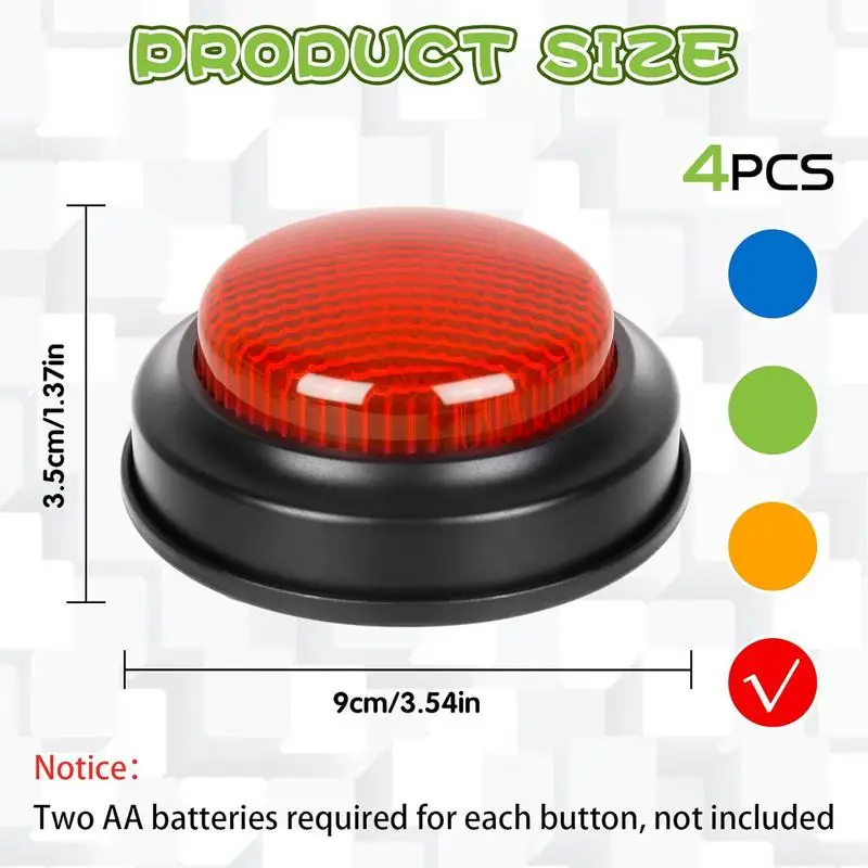 Educational Answer Buzzer Set 4pcs Recordable Talking Button Children Interactive Toy Family Game Competition Props Toys