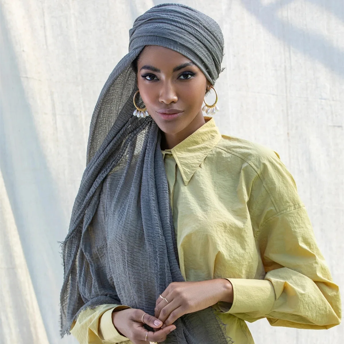 Ramadan algodão crinkle bandana véu cachecóis feminino cor sólida cabeça envolve lenços longos turbante bandana moda muçulmana lenço