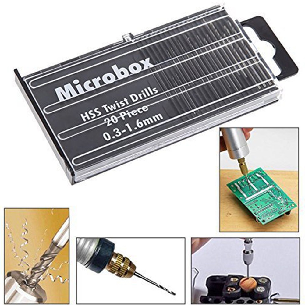 20 ชิ้น 0.3 มิลลิเมตร - 1.6 มิลลิเมตร Mini HSS เกลียวเจาะชุด Bit พร้อมกล่องเจาะ Bits ชุดสําหรับงานฝีมือความแม่นยําเครื่องประดับนาฬิกาซ่อม