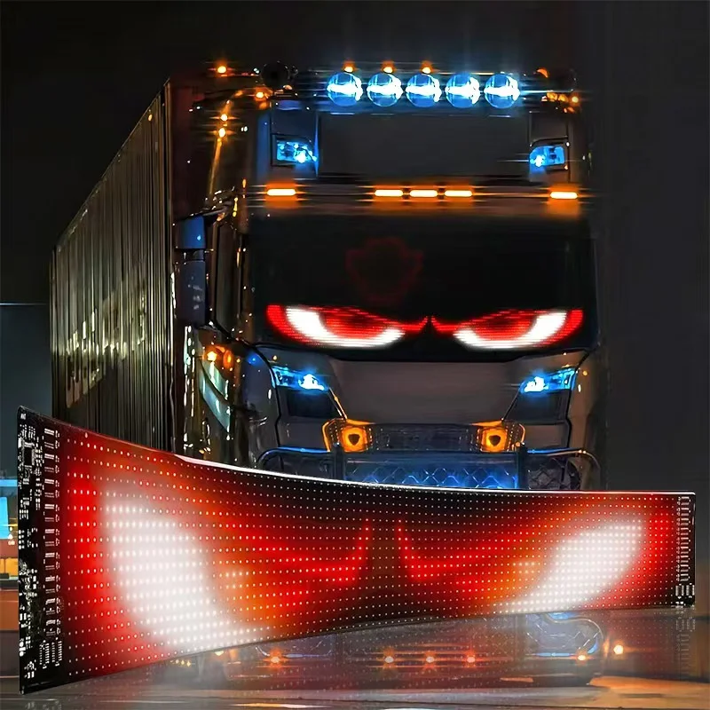 LED Sign for Car,Scrolling LED Sign Pixel Screen,Flexible LED RGB Matrix Panel,DIY Design Animations/Text/Graffiti(12x59.5cm)