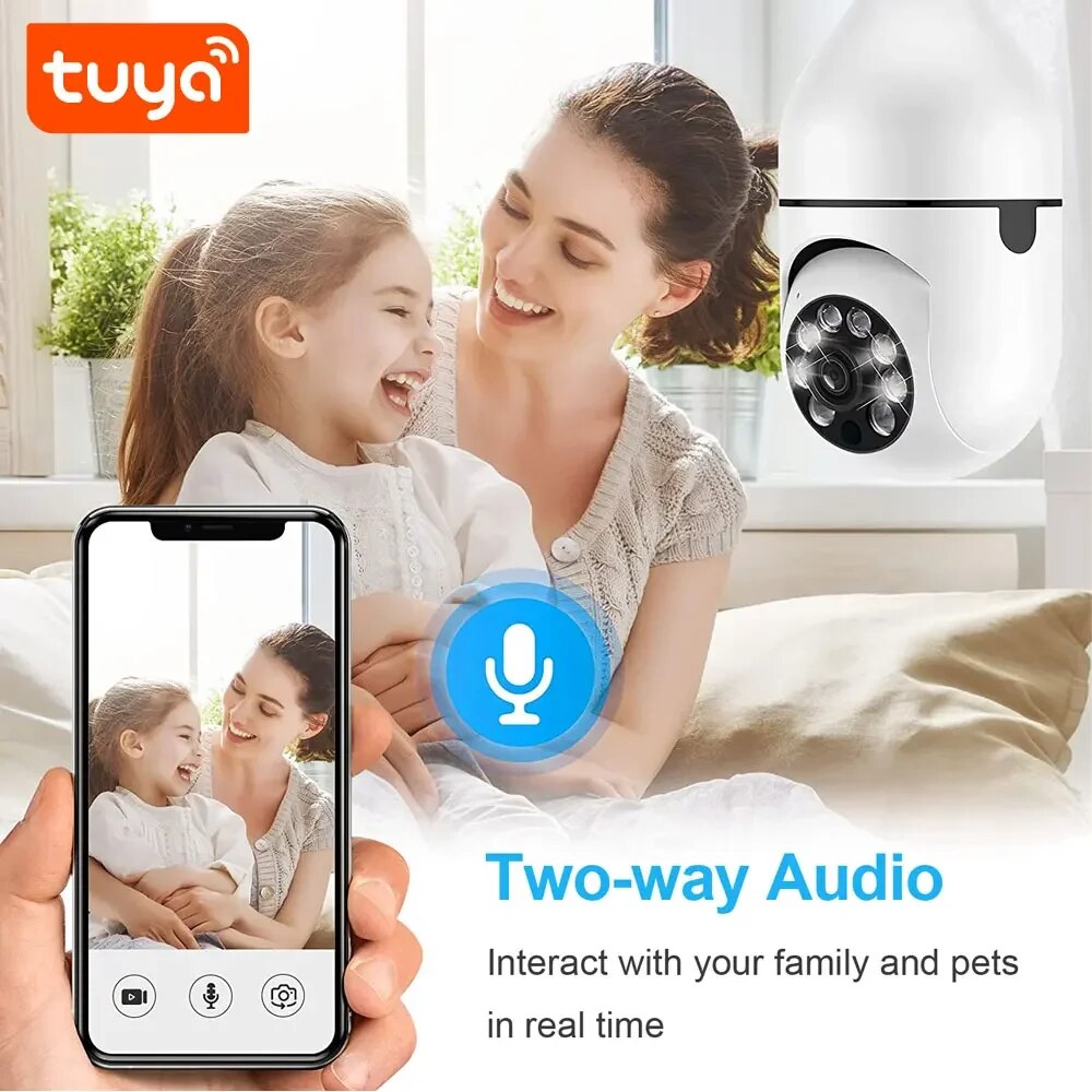 Tuya 3MP/5MP 5G 결투 밴드 전구 카메라 WiFi 양방향 음성 AI 인간 감지 야간 투시경 E27 카메라 줌 감시 캠 Yiiot