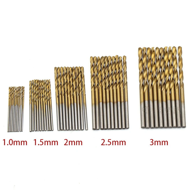 50pc titanium plated twist drill set 1-3mm small drill bit electric drill drilling set DIY woodworking drilling and opening tool