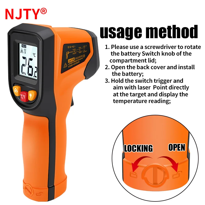 Không Tiếp Xúc Kỹ Thuật Số Hồng Ngoại Nhiệt Kế Laser Đo Nhiệt Độ Pyrometer Imager Nhiệt Ẩm Kế Termometro Infrarojo Báo Động Ánh Sáng