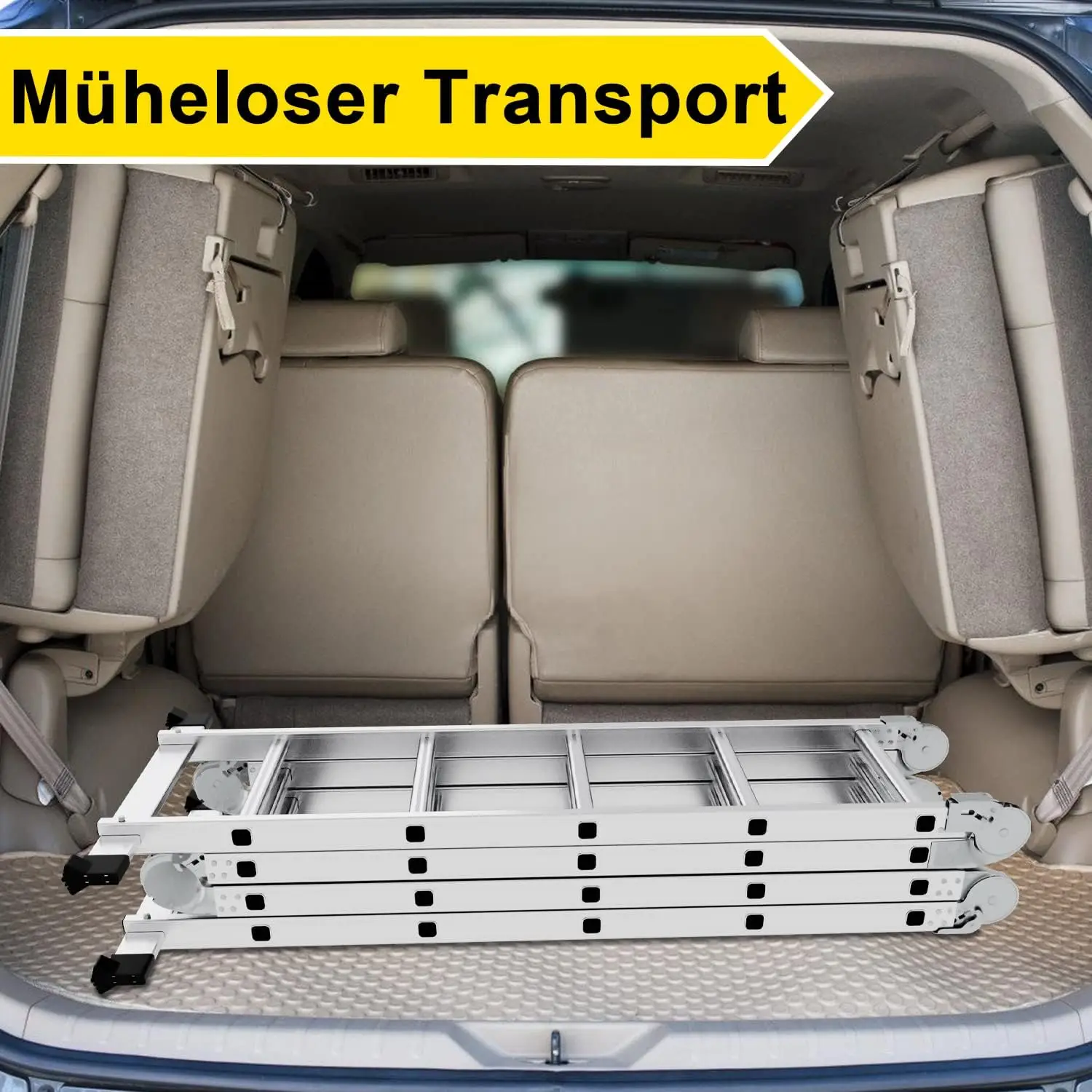Scala multifunzionale 4x4, 7 in 1, alluminio da 470 cm, con 2 piattaforme, ruote, carico massimo 150 kg, per uso domestico.