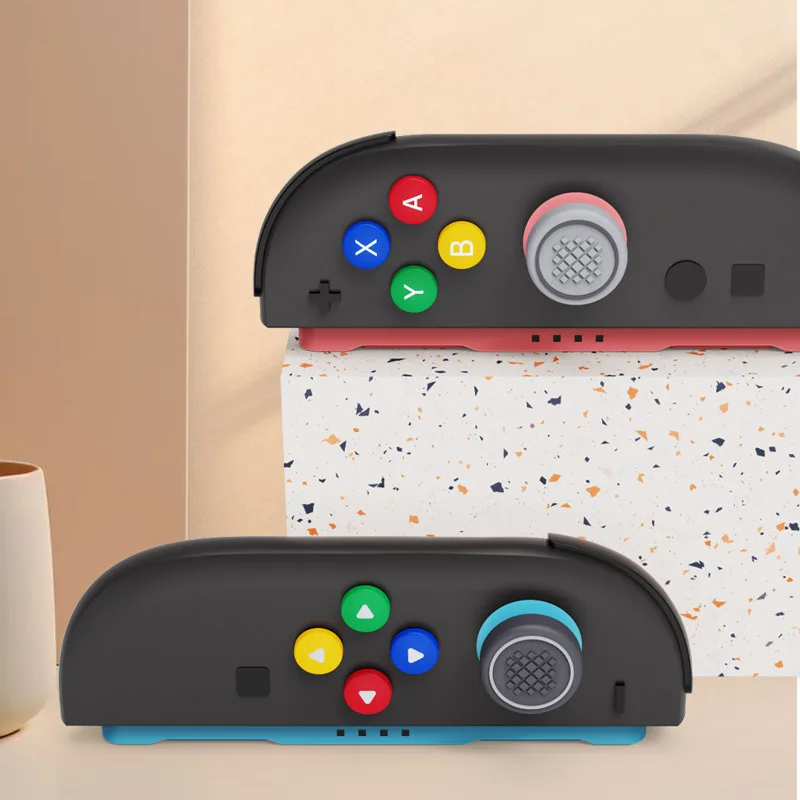 Para Nintendo Switch, tapas de empuñaduras de 2 botones, tapa de Joystick + juego de pegatinas de botón, botón de material de silicona para accesorios switch2