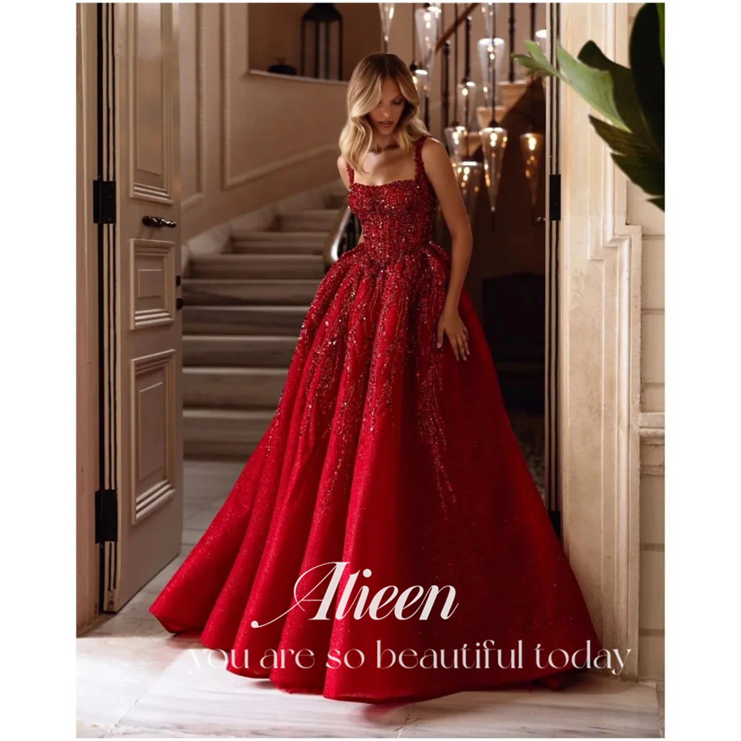 Customized Prom Dresses for Special Occasions Hand-made Beads Luxurious Women's Evening Dresses Large Sizes Square Leader Shiny
