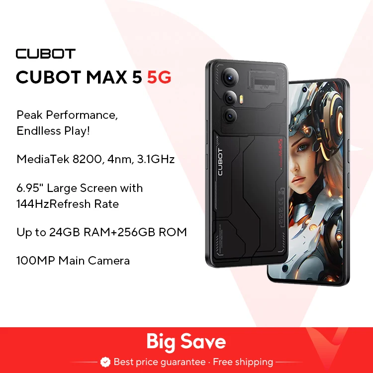 [Estreno mondiale] CUBOT MAX 5, Smartphone Android 5G, Dimensity 8200, Schermo grande da 6,95" 144 Hz, 24+256 GB, Telefono da gioco, Aggiungi al carrello