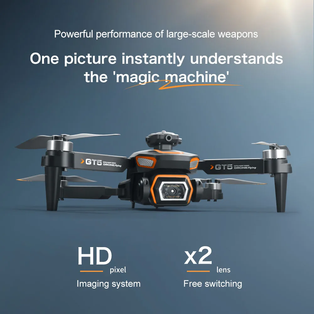 Gt5 8k hd fluxo óptico lente dupla drone com câmera grande angular dobrável quadcopter wifi crianças controle remoto presente de aniversário