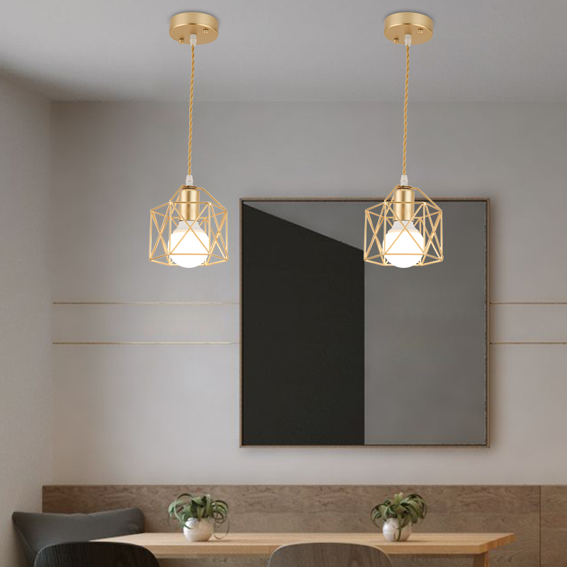 Moderne LED-Pendelleuchte Eisen Gold Schwarz Minimalistischer Metallkäfig Pendelleuchte Wohnzimmer Restaurant Shop Bar Leuchte Dekoration