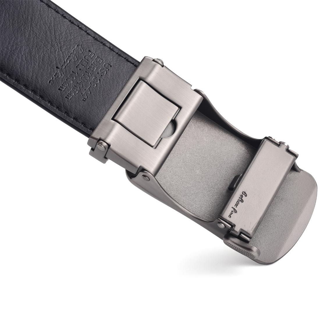 Cinturón de vestir de cuero con trinquete para hombre con hebilla deslizante automática