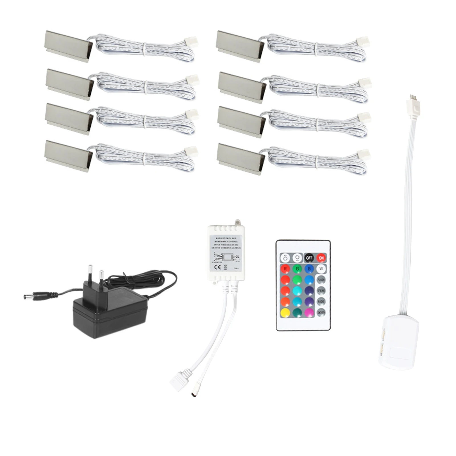 Kit de luces nocturnas con clip LED para iluminación de estante de vidrio debajo del gabinete para estante de borde de vidrio con control remoto (6 luces, RGB)