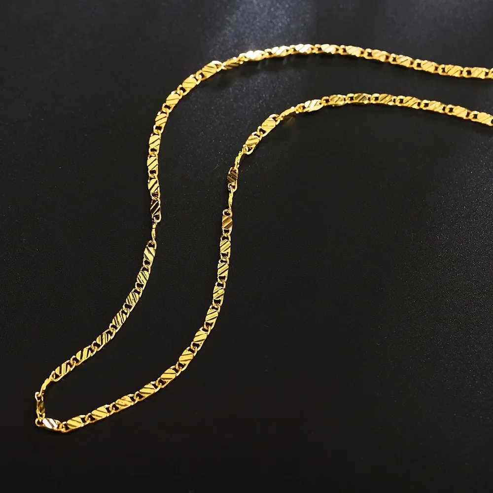 40-75cm 여성을위한 18k 골드 컬러 매력 2mm 플랫 체인 목걸이 남성 럭셔리 패션 파티 웨딩 쥬얼리