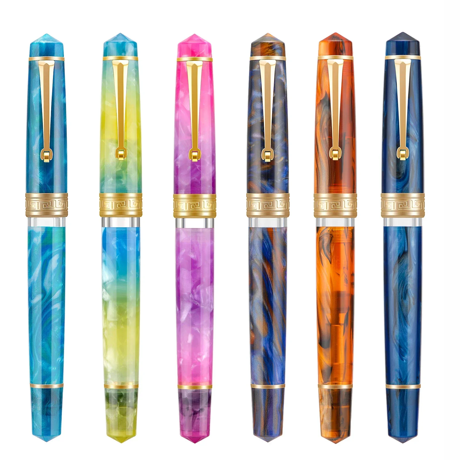 Asvine P20 pluma estilográfica con relleno de pistón acrílico hermosos patrones EF/F/M punta con Clip dorado escritura suave pluma de regalo de oficina