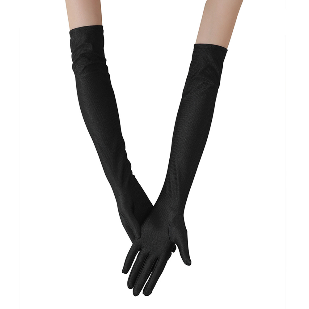 Женские классические длинные перчатки, черные эластичные перчатки из спандекса с пальцами, в стиле оперы, 1920