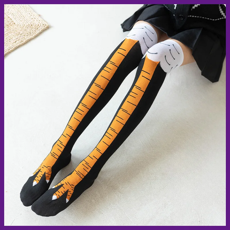 Masculino feminino engraçado 3d frango meias impressão dos desenhos animados cosplay alta flexibilidade coxa alta meia de algodão moda fina toe pés 2025