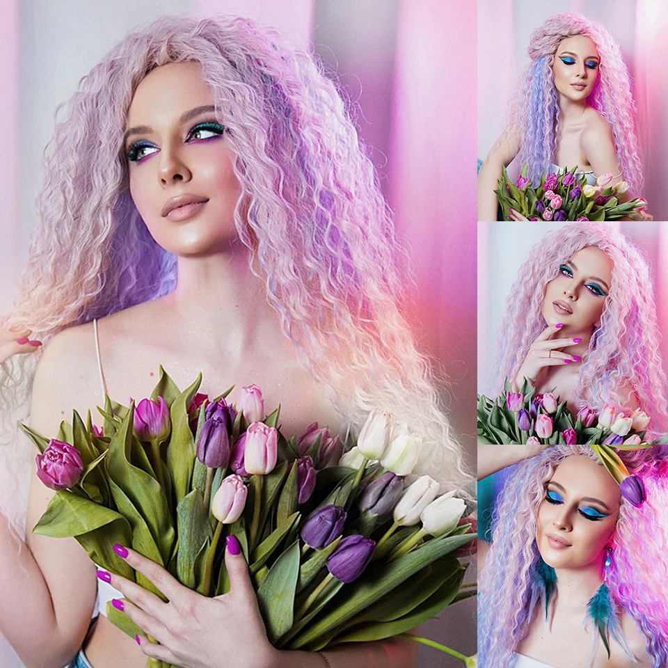 Afrikanische Locken Ariel Wasserwelle Twist Häkeln Haar synthetisches Geflecht Afro Curl Ombre Blondine Pink Deep Wave Flechten Haar verlängerung