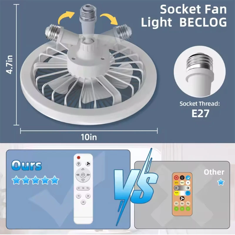 회전식 3in1 천장 팬 라이트 E27 LED 변환기 기본 스마트 원격 제어 침실 팬 램프 연구 주방 홈 인테리어