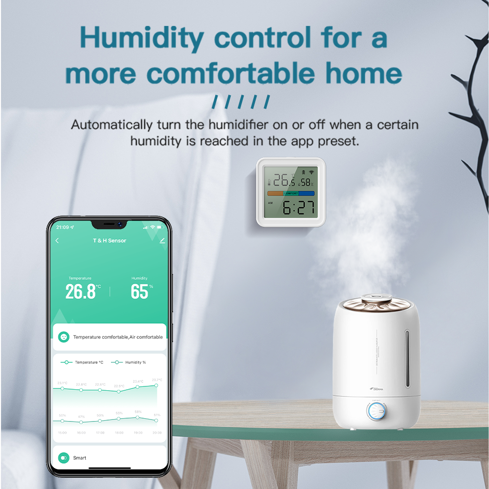Tuya-Sensor de temperatura y humedad WIFI, higrómetro, termómetro, retroiluminación inteligente para el hogar, soporte de vida inteligente, asistente de Google Alexa