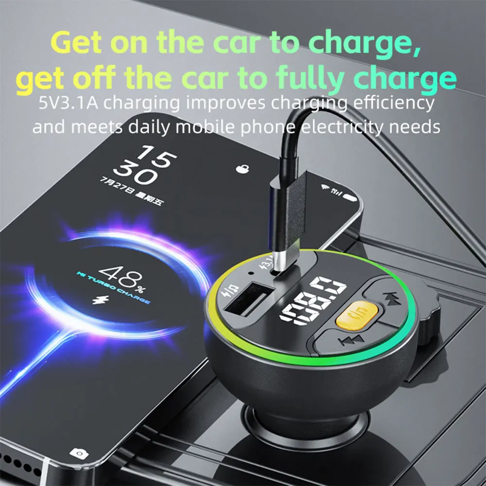 Car FM Transmitter Bluetooth 5.3 Handsfree Wireless Car Kit USB C Car Charger Auto Radio Fm Modulator Mp3 Player Adapter