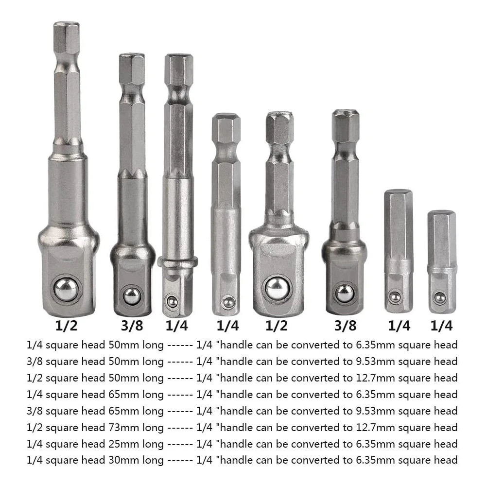 Mũi Khoan Ổ Cắm Adapter Máy Khoan Tác Động Nối Dài Bit Ổ Cắm Adapter 1/4 ''3/8'' 1/2 ''Đầu Vuông 1/4'' Lục Giác vỏ Máy Khoan Bộ Dụng Cụ