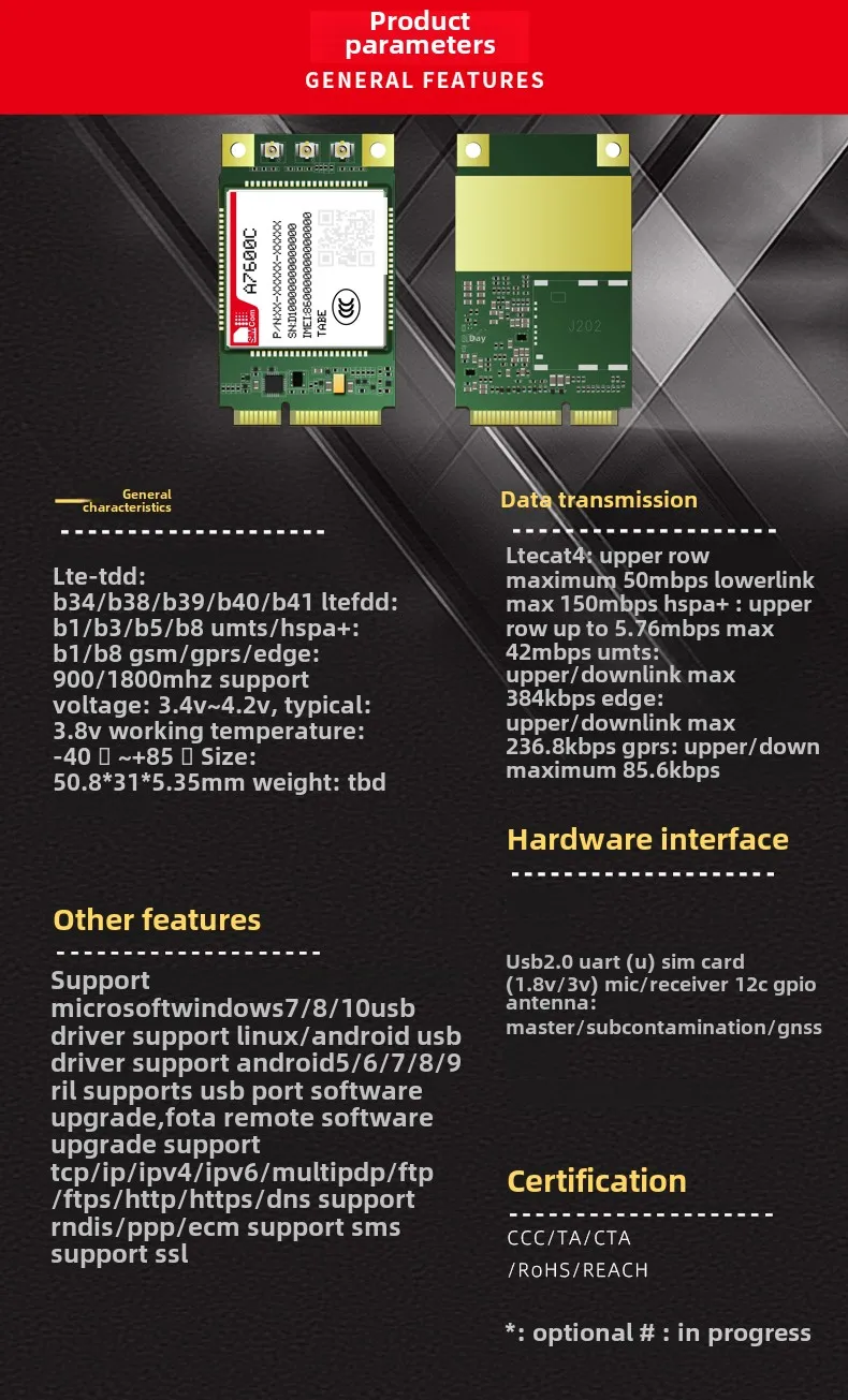 SIMCOM core signal A7600C completo Netcom 4g módulo de comunicação MINI PCIE pacote posicionamento voz analógica