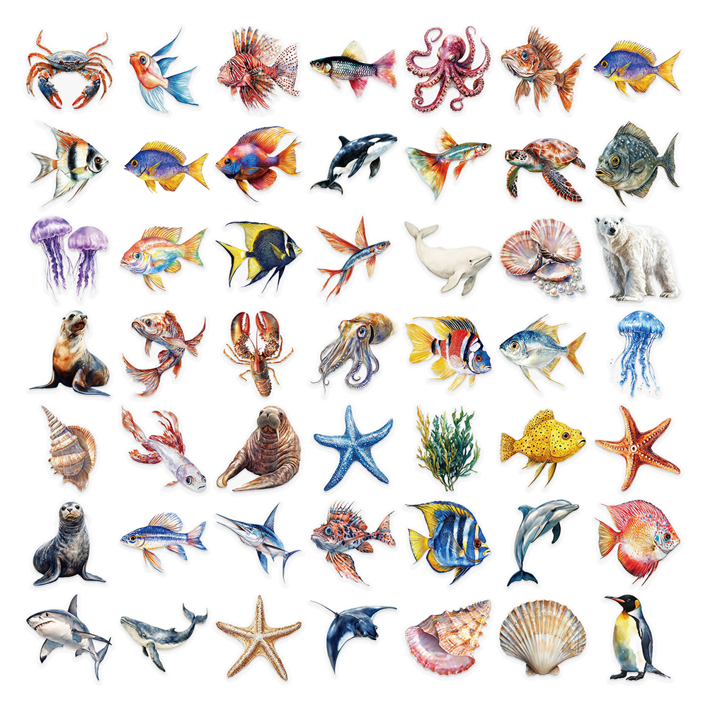 10/30/50 pçs colorido mar peixe dos desenhos animados adesivo estético mão contabilidade transparente decoração decalques diy scrapbooking suprimentos
