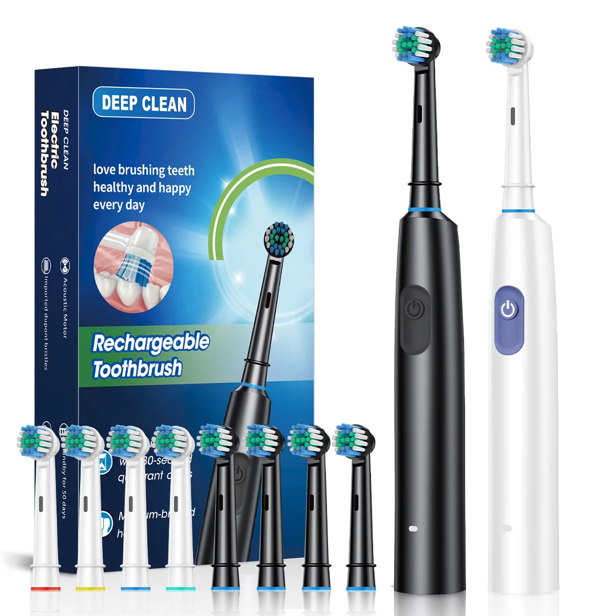 Cepillo de dientes eléctrico, cepillo de dientes eléctrico recargable giratorio para adultos, cepillos de dientes eléctricos giratorios con 8 cabezales suaves