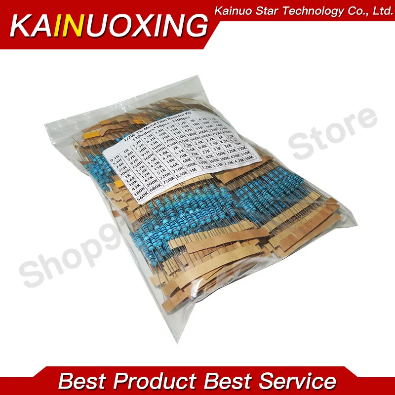 1100 Stück 0,5 W Widerstandssatz 0,1 Ohm ~ 10 M Ohm Metallschichtwiderstand 1/2 W Widerstand 1 % Farbringwiderstand 110 Werte * 10 Stück