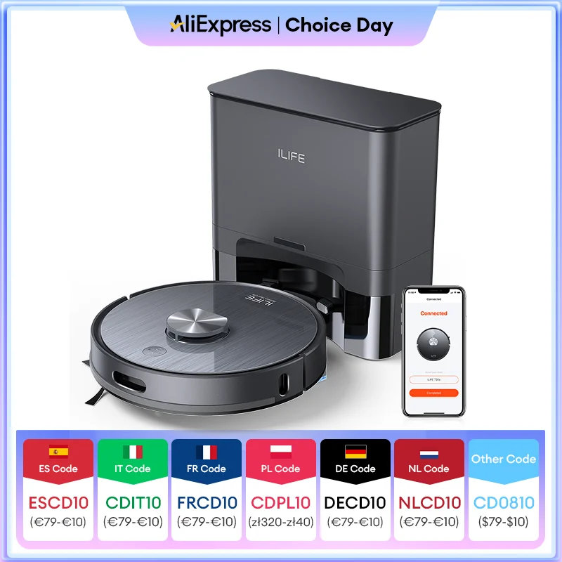 ILIFE T20S LDS Robot aspirateur, 5000 Pa, station d'accueil vide automatique 60 jours mains libres nettoyage aspirateur et nettoyage balayage humide/sec